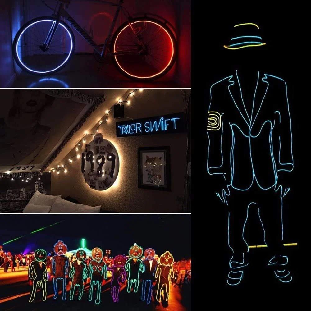3M EL Wire Neon LED Strip Light AA Battery Powered DIY Lights Tube Rope For Halloween Christmas Festival Party Car Decoration