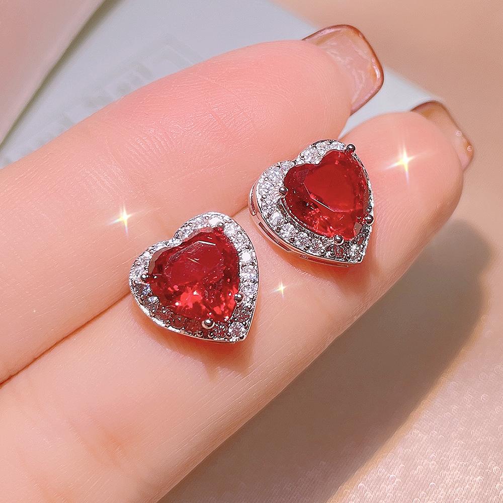 Silver High Quality Natural Garnet Ring Pendant Stud Earrings Three Piece Set Women's Party Birthday Jewelry Gifts