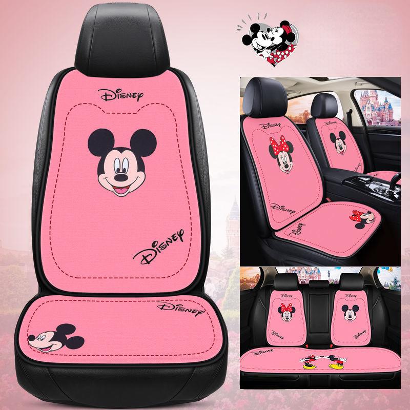 Cute Disney Mickey Cushion Four Seasons Universal Linen Non-Slip Car Seat Cover Car Accessories Interior Woman Seat