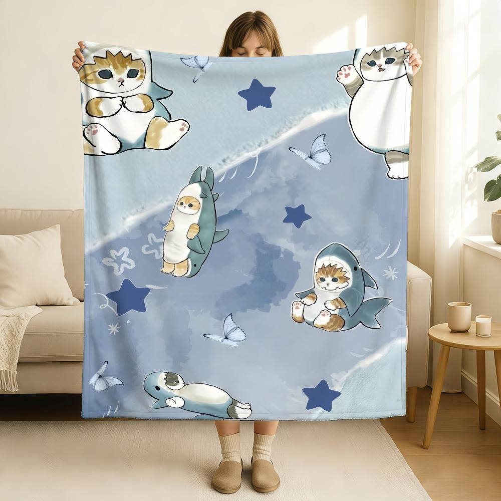 Kreskówkowy Uroczy Kot M MoFusand Koc Miękki i Przyjazny dla Skóry Na Kanapę Łóżko Do Drzemki Narzuta Na Kołdrę Na Cały Rok Kołdra