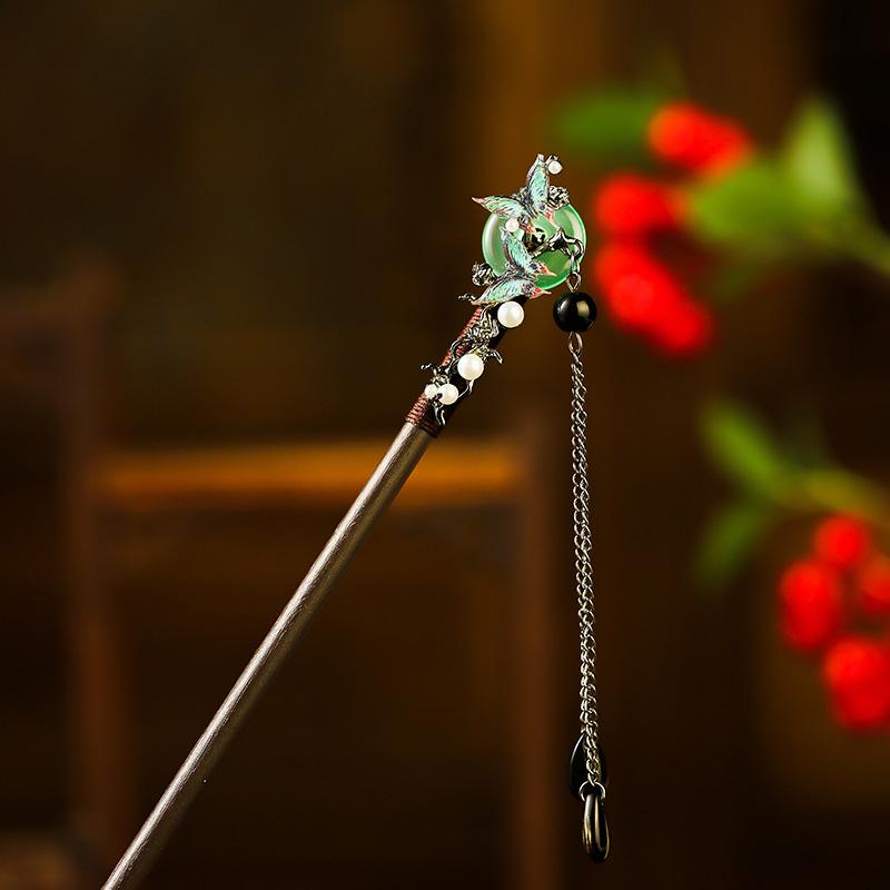 1Pc Updo Fresh Wood Ancient Headwear Flower Hairpin New Chinese Style Tassel Tassel Hairpin