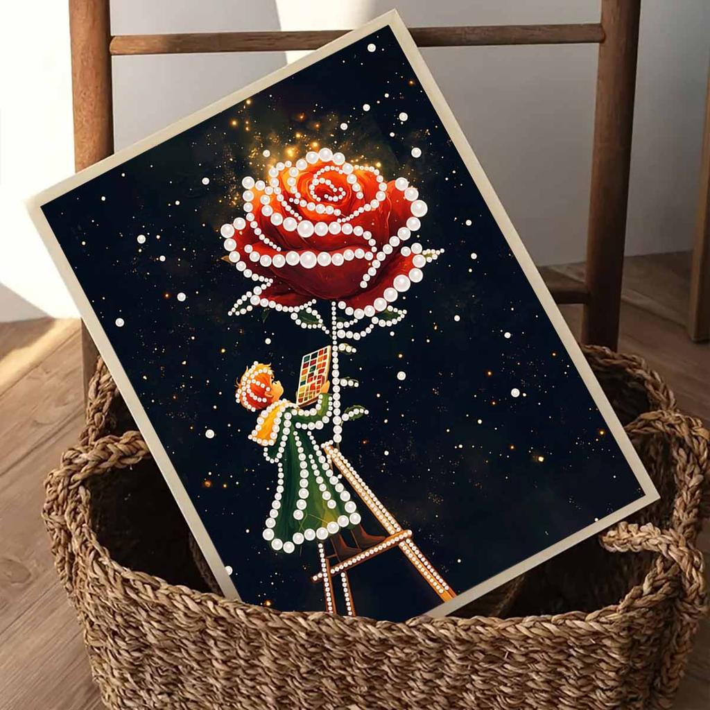 Crystal Pearl Painting 5D DIY Frame Decoration Painting Boy and Flower Home Wall Decoration Transparent Pearl Gemstone Painting Picture Art Crafts