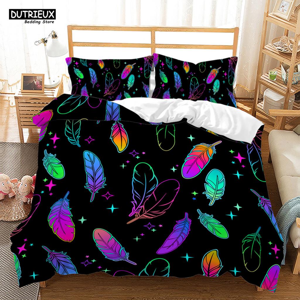 Comforter Luxury Feathers Bedding Set Colorful Soft Animal Feather King Queen Single Size S For Women