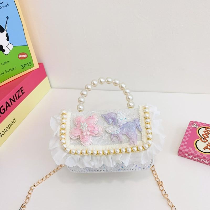 Lace Cute Stylish Childrens Bag Beautiful Butterfly Pearl Handbag For Toddler Girls
