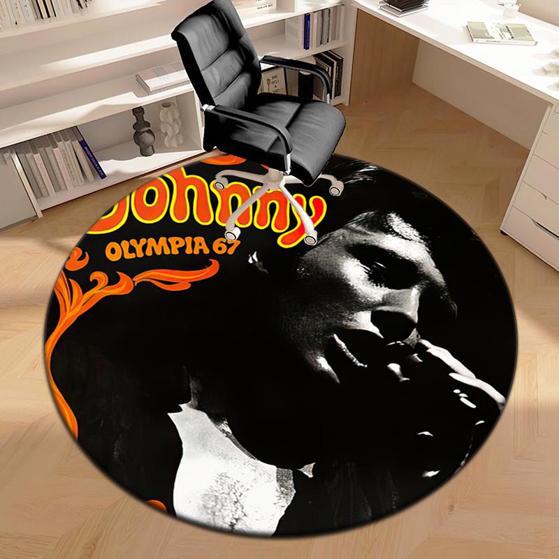1pc Famous rock singer Johnny Hallyday Round carpet Painted Printed circular carpet, home door mat, outdoor travel protection carpet