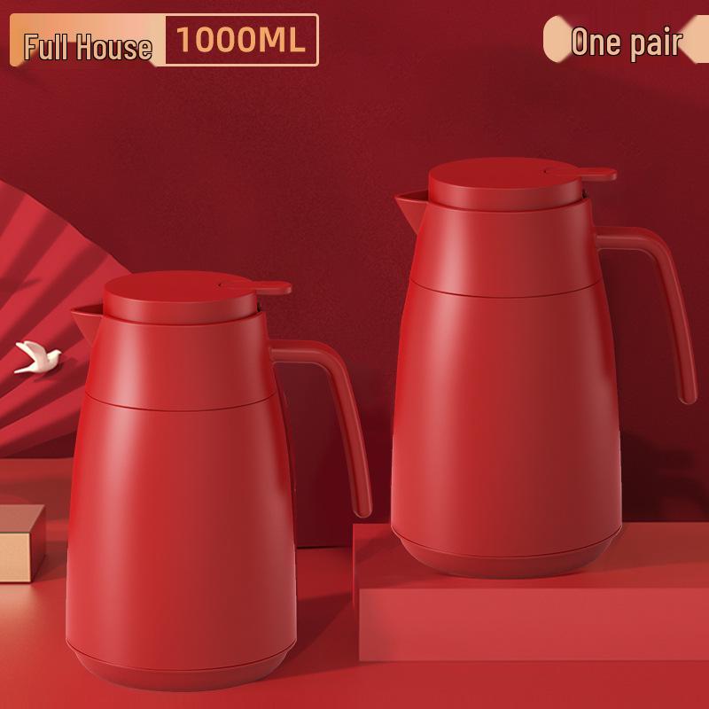 Red Dowry Thermos Flasks for Weddings - Large Capacity Insulated Kettles, Hot Water Bottles