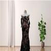 European and American Style New Black Lace Embroidered Tube Top Slim Fit with Gloves High Split Party Evening Dress