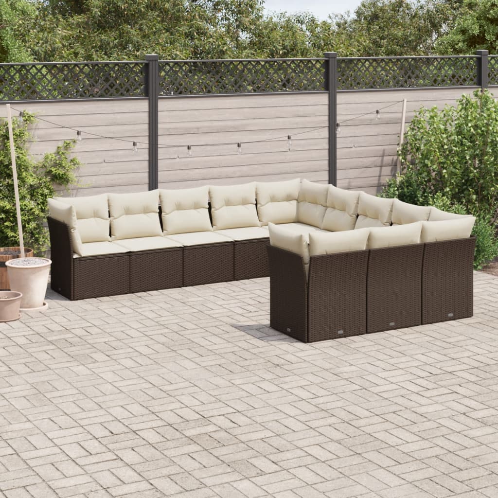 11-teiliges Gartensofa-Set mit Polstern braunes Polyrattan