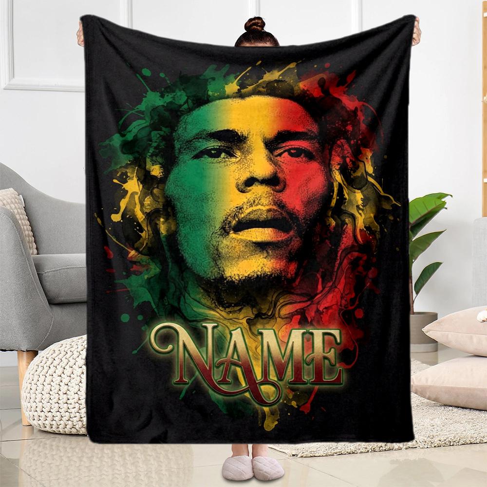 Custom Bob Marley Reggae Art Customize Your Name Blanket Multipurpose Customizable Blanket Comfortable Perfect For Bed Office Living Room Nap