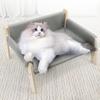 Cat Bed Elevated Hammock Pet Scratcher Wooden Frame Lounger with Soft Cloth Removable Cover Suitable