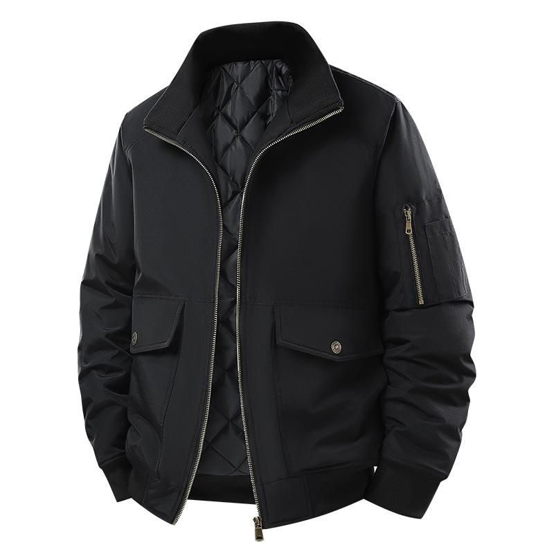 

Зимняя хлопковая утолщенная теплая мужская рабочая хлопковая куртка повседневная с воротником-стойкой однотонная хлопковая куртка L чёрный