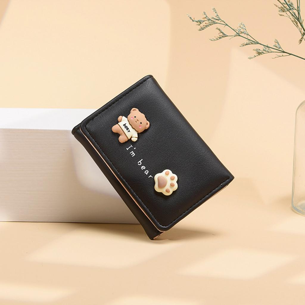 Small Wallet for Girls Women PU Leather Cute Wallet Card Holder Coin Purse for Daily Use Black