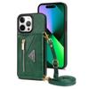 Applicable to iPhone16 mobile phone case 17Pro zipper card bag insert card anti-drop bracket protective cover diagonal span lanyard