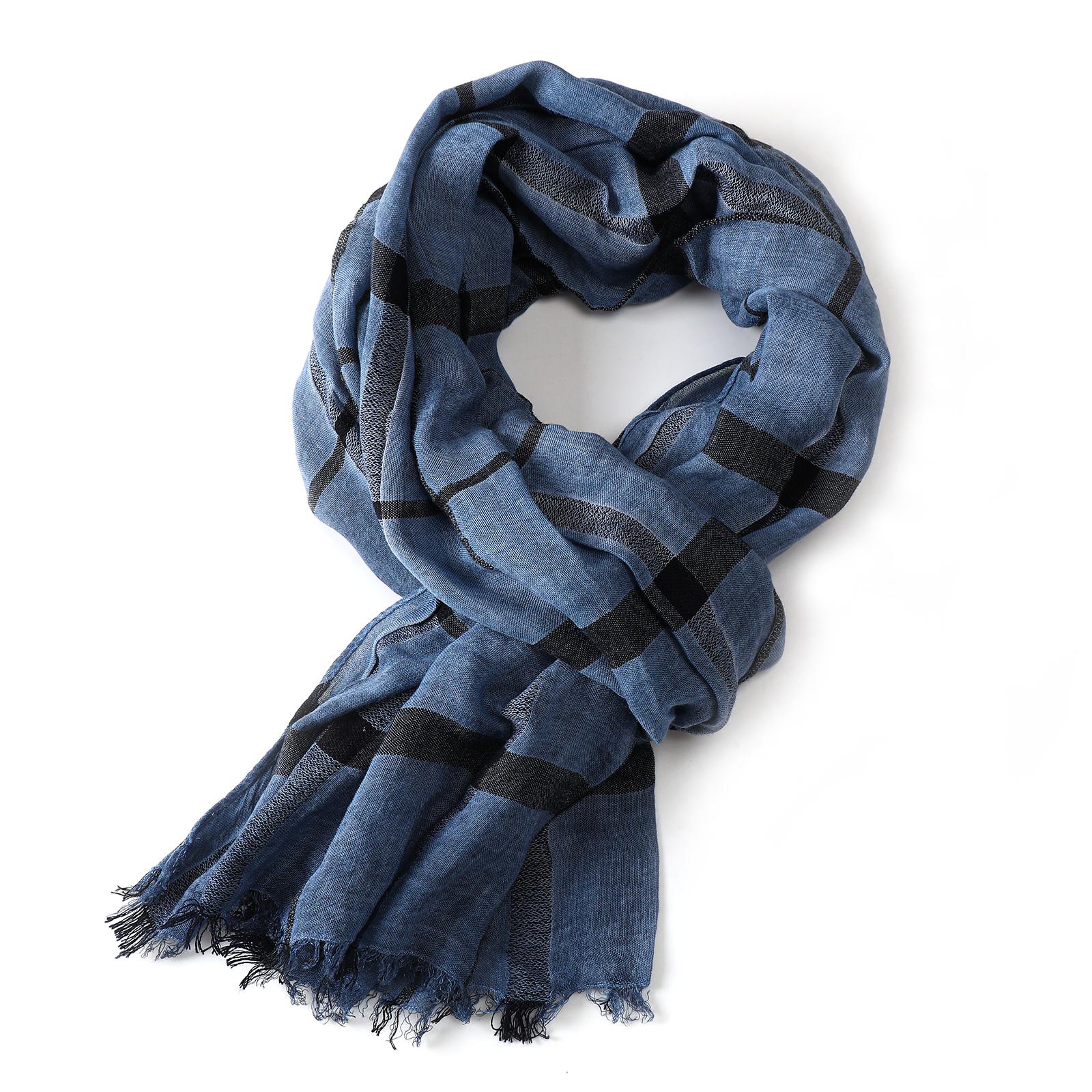 

Luxury Plaid Cotton Linen Men Scarves Autumn Winter Warm Neckerchief Navy Black Short Tassel Bufanda Shawl Male Accessories