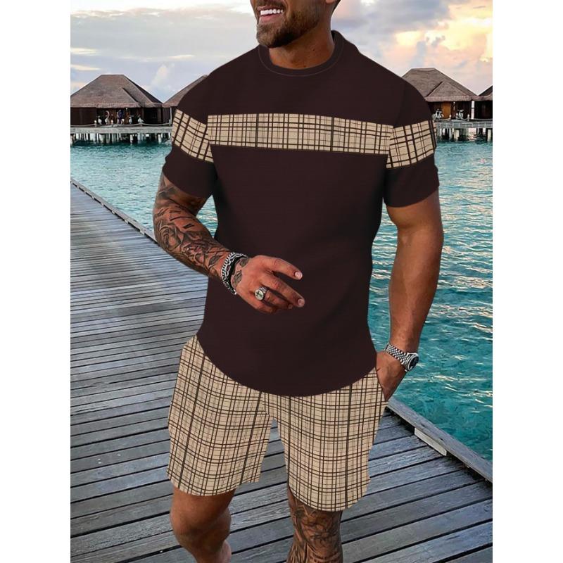 Leisure sports suit breathable outdoor casual men's T-shirt five-quarter pants suit summer 3D printing suit for men and adults