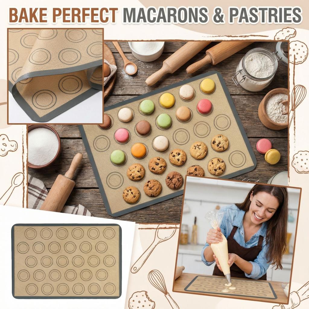 Multi Purpose Baking Mat With 30 Baking Rings For Macaron Pizza Cookie Bread
