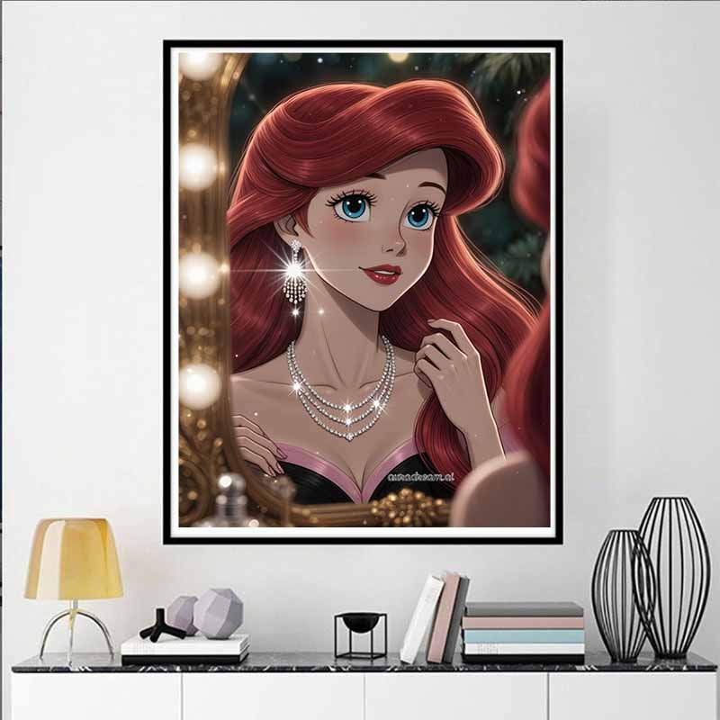 Disney 5D DIY Diamantmalerei Meerjungfrau Illustration Cartoon Voll Diamant Mosaik Diamantmalerei Kunst Wanddekoration Bastelset