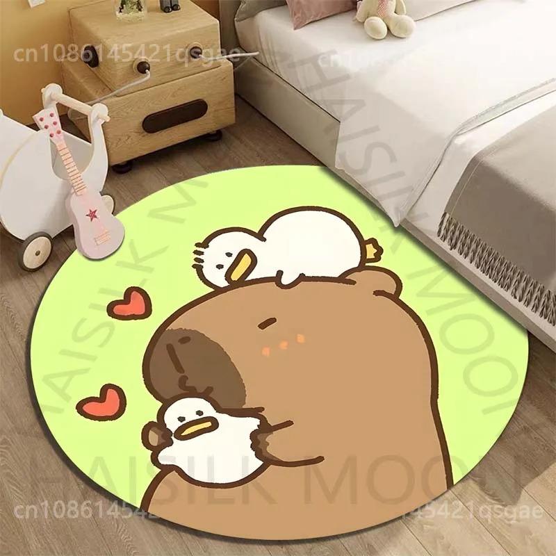 Disney Capybara Cartoon Gedruckte Runde Matte Wohnzimmer Sofatisch Schlafzimmer Boden Teppich Große Fläche Haustier Teppich Heimdeko Geschenke