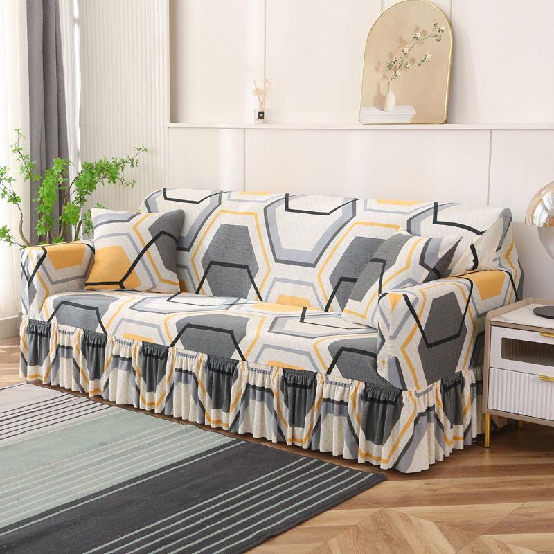 Sofa Skirt Cover Sofa Protector Stretch Slipcover For 1/2/3/4 Seat Couch Cover Corver Sofa Cover Geometric Printed