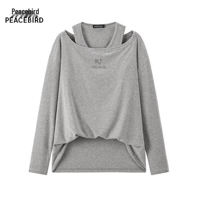 PEACEBIRD Damen Langarm-T-Shirt mit falschem Zweiteiler