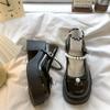 Pearl Mary Jane Shoes Platform Small Leather Shoes Japanese Women Round Head Style Daily Bow Sweet