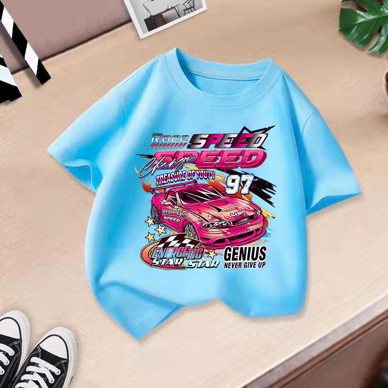 Children T-shirt Car Printed Kids 100% Cotton Tops 2-13Y O-Neck Short-sleeve T-shirt