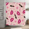 Pink Lipstick Pattern Shower Curtain Home Decor Bathroom Waterproof Fabric Curtains For Girl'S Room Pink Hearts Design With Blac