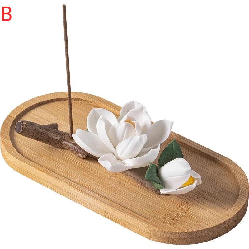 Ceramics Pear Blossoms Incense Holder Chinese Style White Flower Shape Incense Stick Stand For Home Desktop Decor