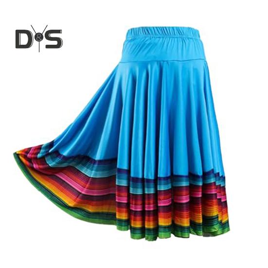 

Юбка миди Женская юбка для народных танцев Эластичная юбка с высокой талией Испанская юбка для свинга Радужная юбка с широким подолом Мексиканская юбка для выступлений в стиле фламенко XL синий