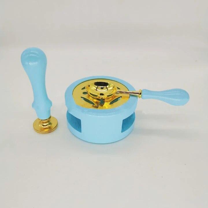 1set Lacquer Seal Furnace With Spoon Hollowed Out Circle Metal Sheet Wood For Stamping Lacquer Wax Melting Tool