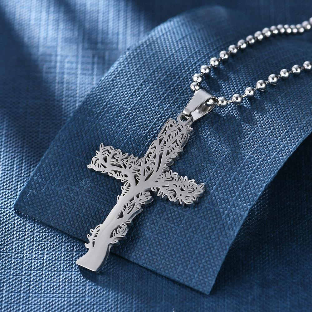 Collier Homme Croix Arbre De Vie En Acier Inoxydable 316L – Longueur 55 Cm, Pendentif 4,7 Cm, Finition Miroir