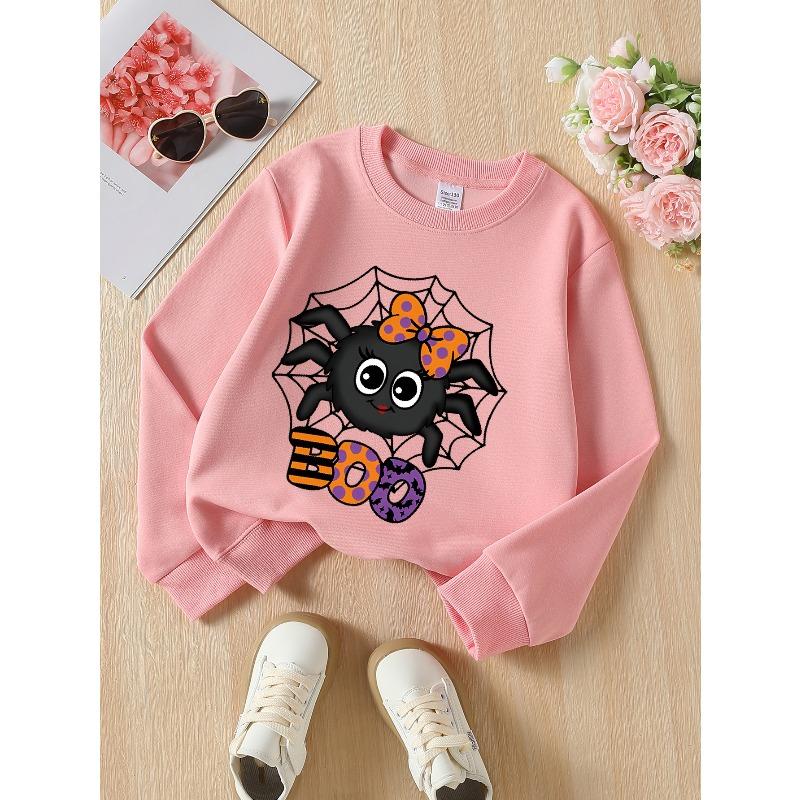 Adorable Sweatshirt Featuring a Spider with a Bow And The Word 'Boo', Perfect for Girls
