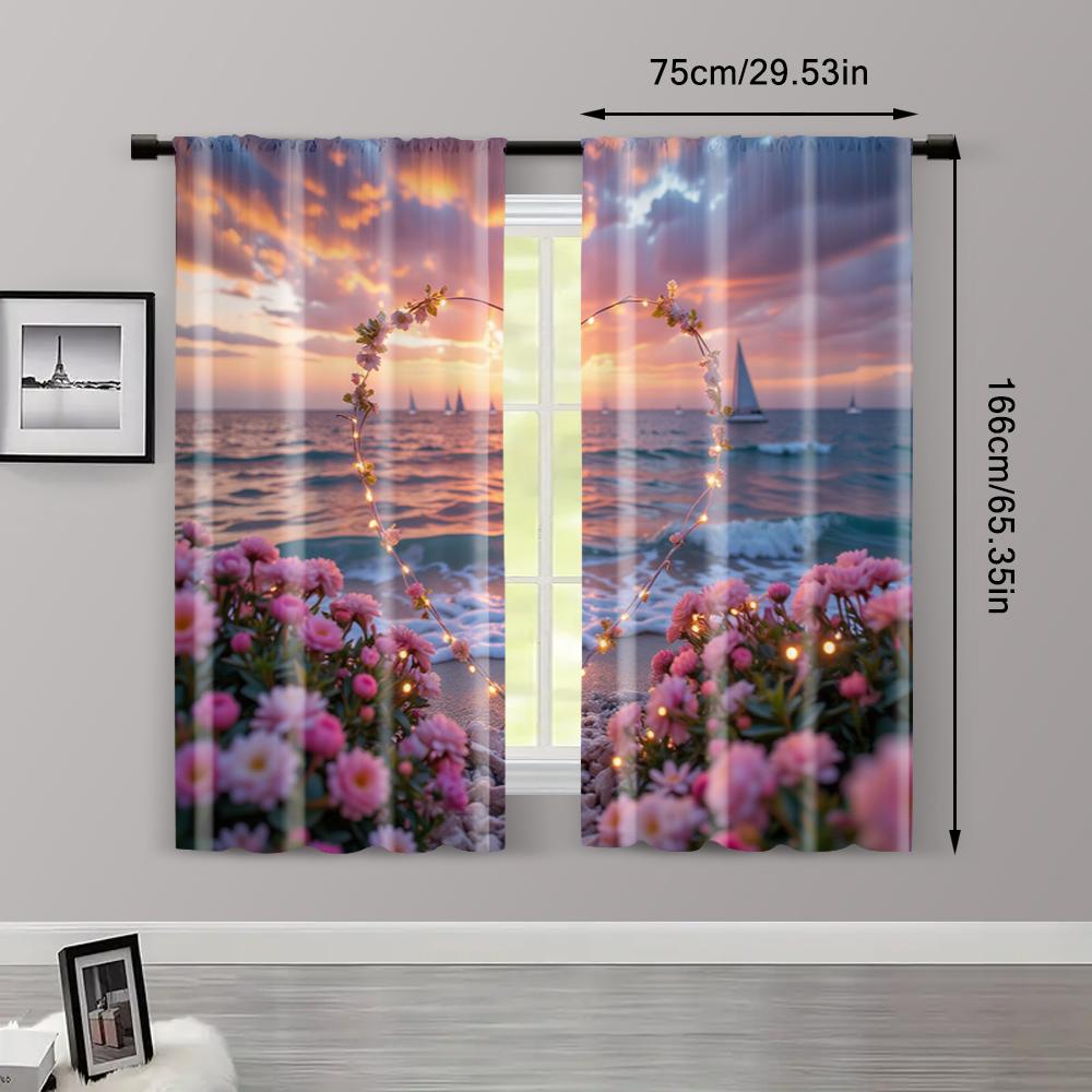 2pcs, Upscale Curtains Romantic Beach Sunset Polyester Woven (without rod) All Seasons for Bedroom Living Room Kitchen Study