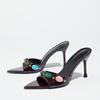 2026 Summer Fashion Open Toe CRYSTAL Women Slippers Ladies Slides Shoes Thin High Heels Banquet Sandals Heels for Ladies