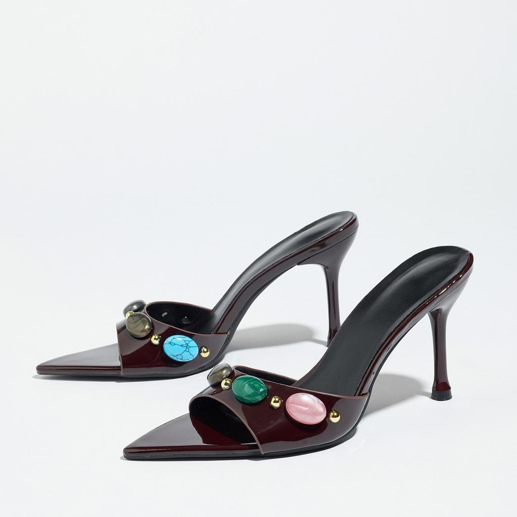 2026 Summer Fashion Open Toe CRYSTAL Women Slippers Ladies Slides Shoes Thin High Heels Banquet Sandals Heels for Ladies
