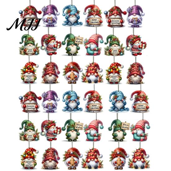 Decorative Wood Pieces for Holidays 12/24/36Pcs Christmas Gnome Ornaments, 2D Wooden Decorations Xmas Tree, Funny Festive Hanging Tags Gnomes