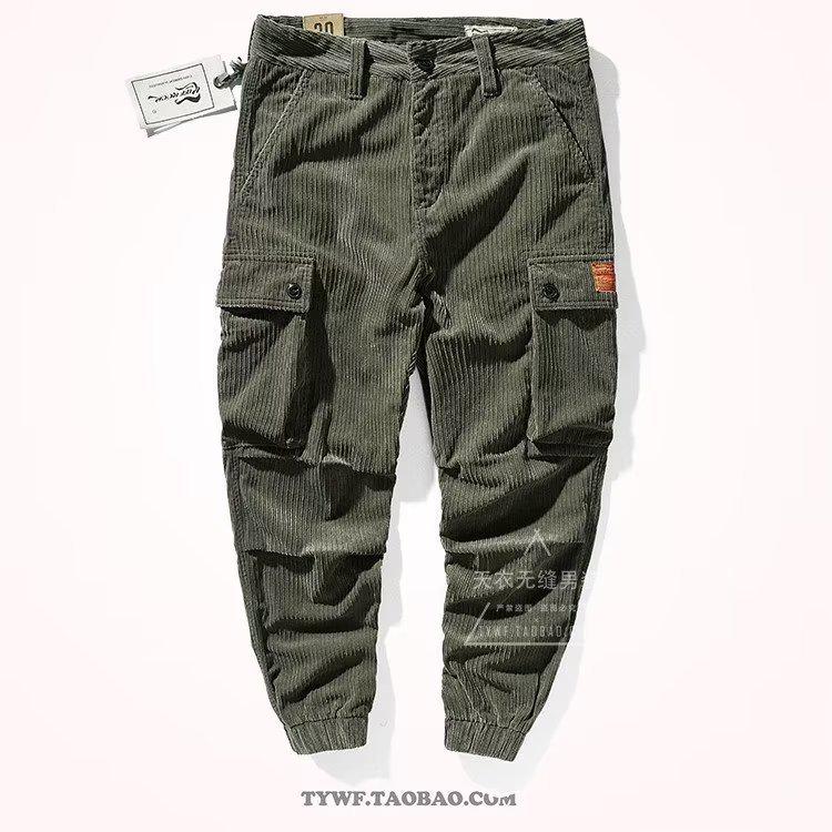 

Мужской комбинезон из вельвета в японском стиле с множеством карманов - свободные, утолщенные прямые повседневные брюки Large