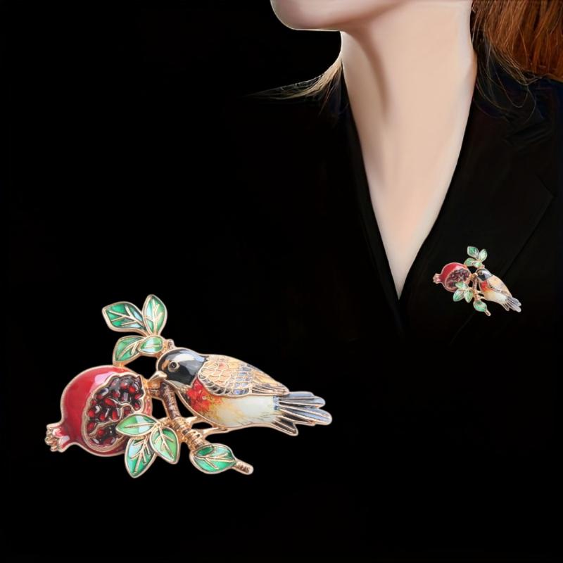 Schöne Vogel- und Granatapfel-Broschen für Damen Unisex Schöne Tier-Früchte-Blumen Party Lässige Broschen-Pins Geschenke
