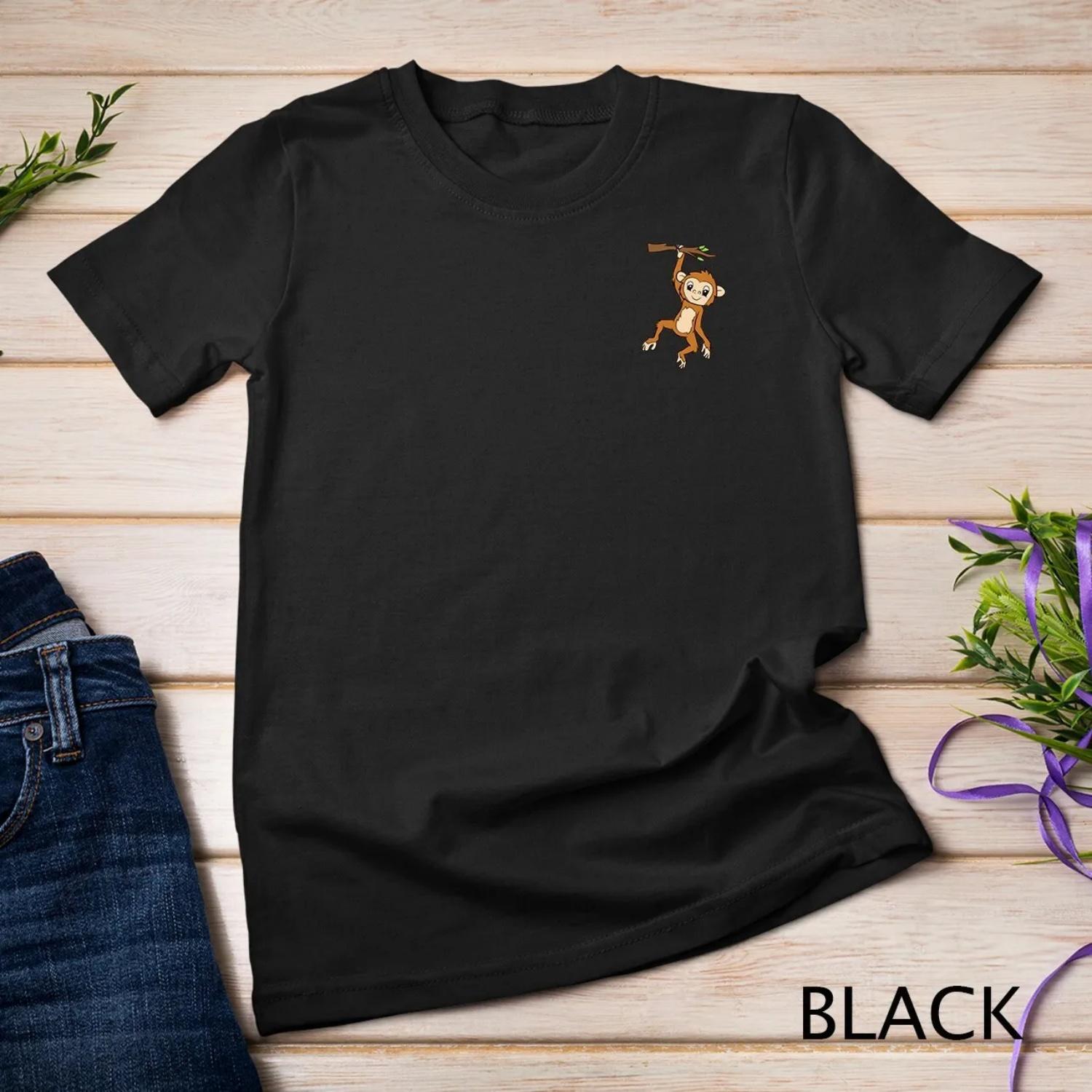 Monkey Hanging On Branch Ape Kids Cute T Shirt S чёрный