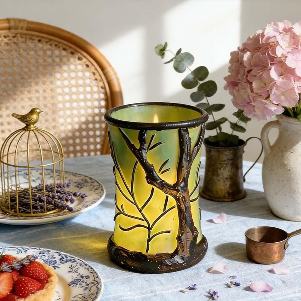 Glowing Night Light Forest Tree Silhouette Desk Lamp Candle Holder Table Lamp Halloween