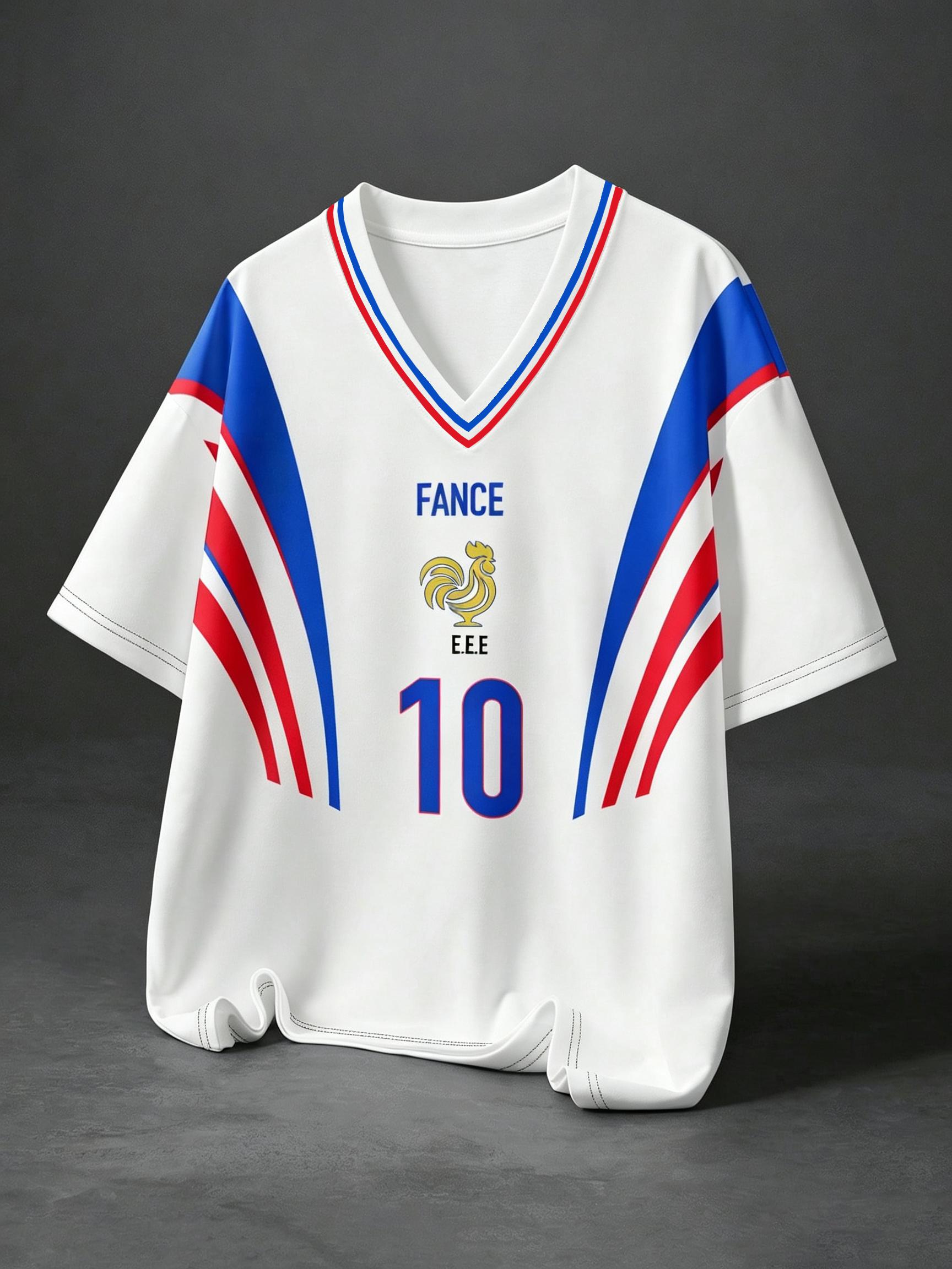 V-Neck France Football Jersey Top, Number 10 Football Top, 2026 Football Sports Match Fan Top XXS