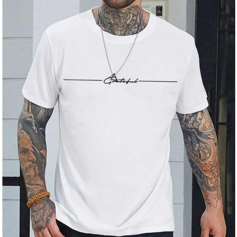 Men Summer New Printed Color Block Short Sleeve Crew Neck T Shirt Casual Contrast Top