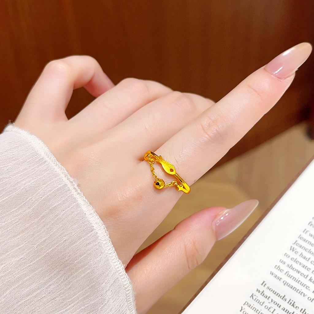 Copper-Plated Gold Brushed Openable Koi Chain Ring - Elegant Design for Timeless Abundance