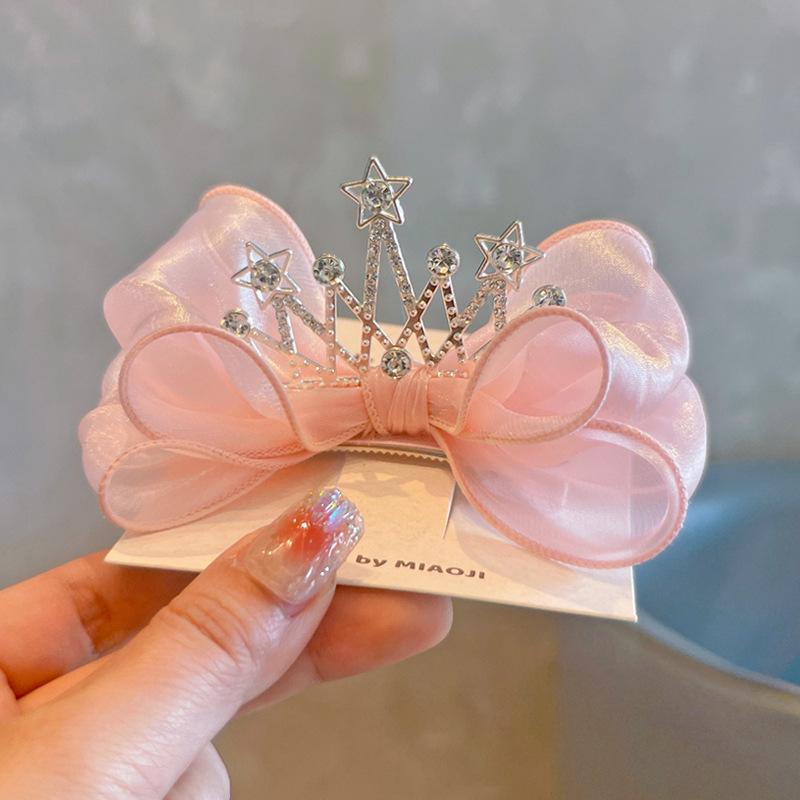 3D Rose Birthday Crown Hair Clip for Girls - Korean Style Polka Dot Bow Headwear