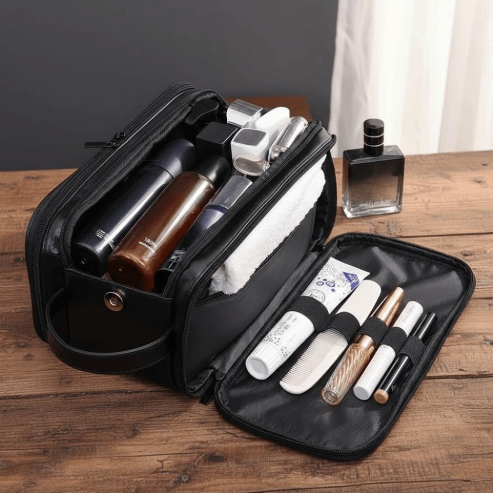 Large Capacity Travel Toiletry Bag PU Three-opening Cosmetic Organizer Multi Compartment Waterproof Toiletry Pouch Business Trip