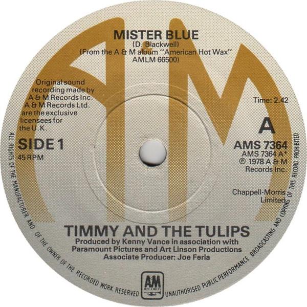 

7-дюймовая пластинка TIMMY THE TULIPS THE CHESTERFIE Mr Blue Why Do Fools Fall In Love AMS7364 AM Records 1978 UK Rock Б/у