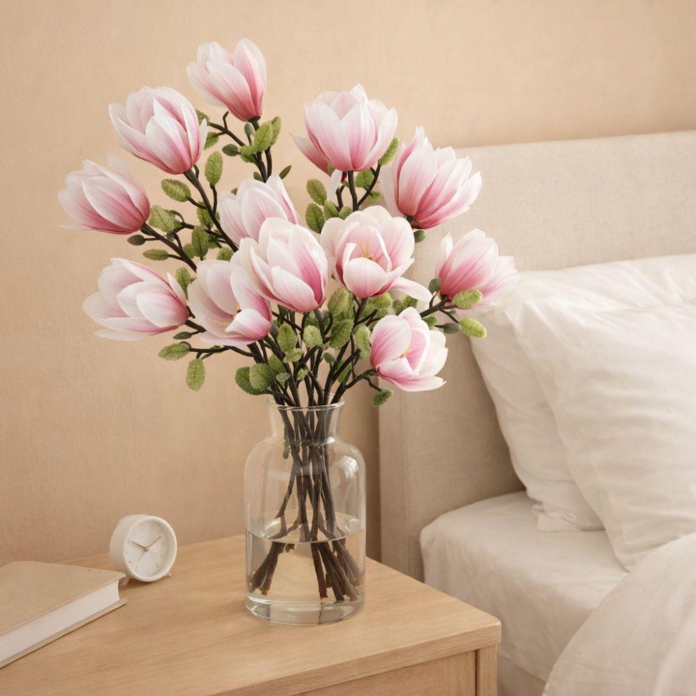 Real Touch Artificial Magnolia Branches Handmade Floral Art Silk Magnolia Bouquet Fade-Resistant 68CM Artificial Flower