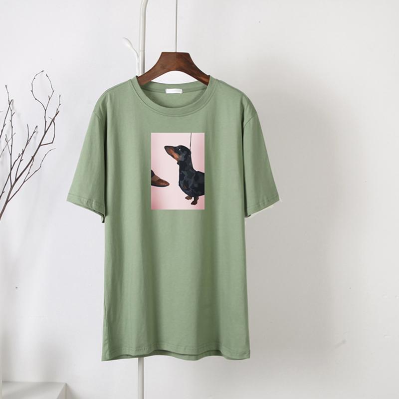 Hirsionsan Vintage Art T Shirt Women Summer Casual 100% Cotton Short Sleeve Tees Female Loose Cartoon Pattern Print White Tops