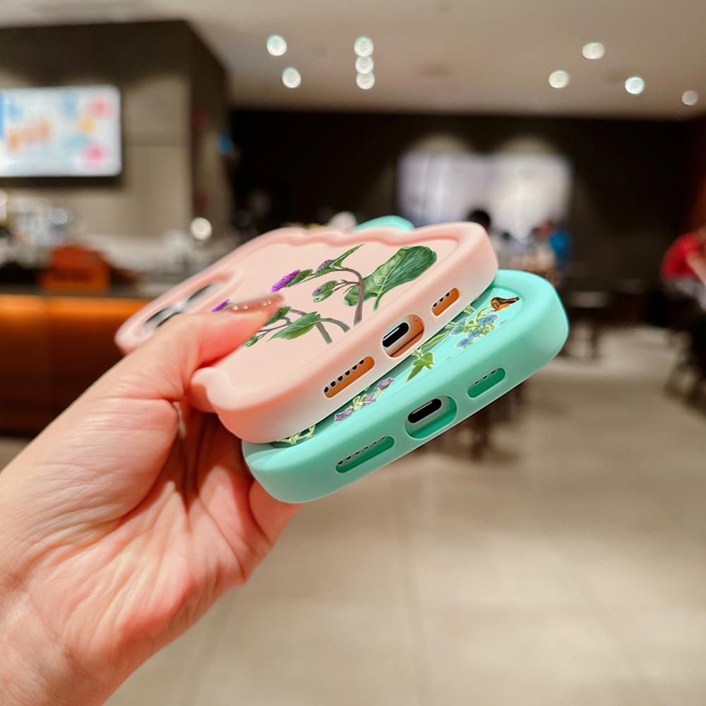 N75 Butterflies Flowers Macaron Wavy Edge Phone Cases for iPhone 15 Pro Max Samsung A54 A14 S23 S24 S23 Ultra S21 Redmi Note 13 Pro Shockproof Cover