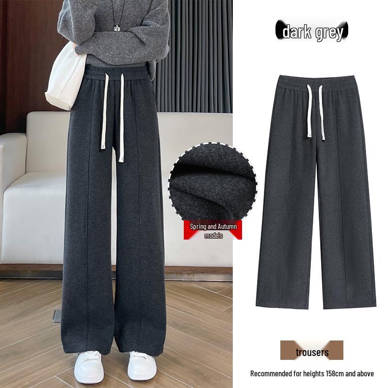 Women s Plus Size Black-Gray Velvet Lined Wide Leg Casual Pants for Pear-Shaped Bodies M